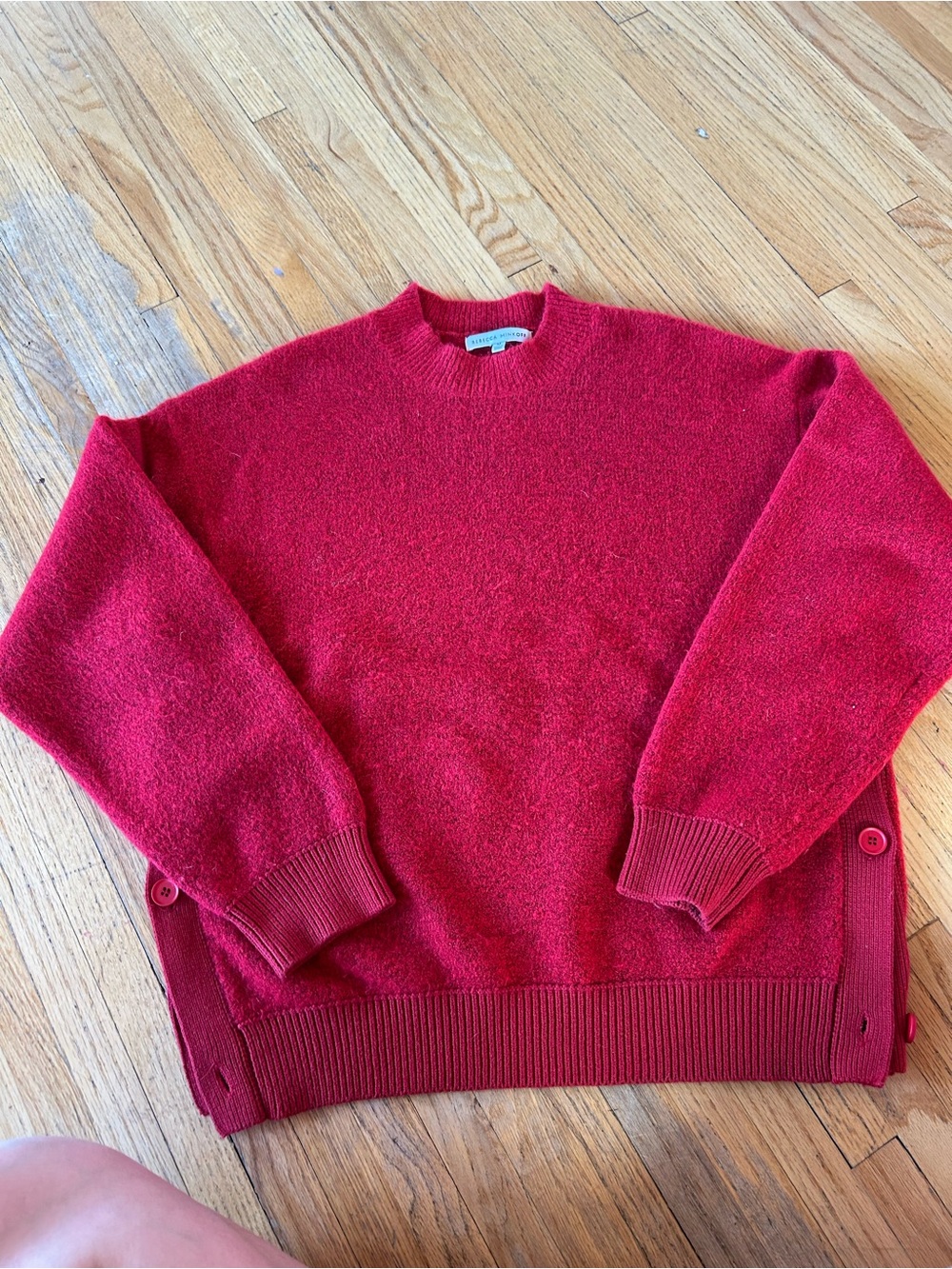 Rebecca Minkoff Red Crewneck Sweater with Side Button Detail